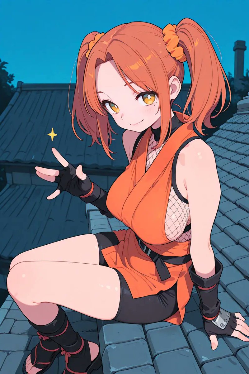 Anime Ninja Girl on Rooftop