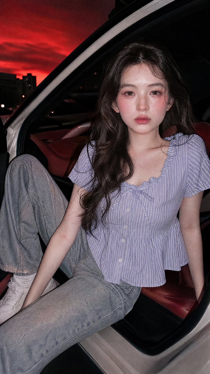 Y2K Retro Film Car Portrait reference image 1