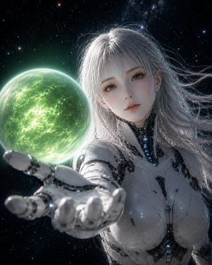 Female Android Holding Green Planet AI image template preview