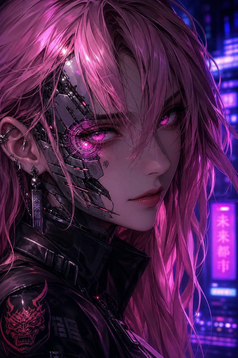 Neon Cyborg Anime Portrait