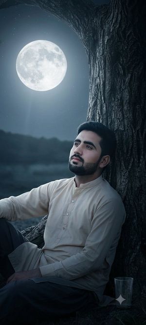 Moonlit Ancient Tree Trunk Portrait AI image template preview