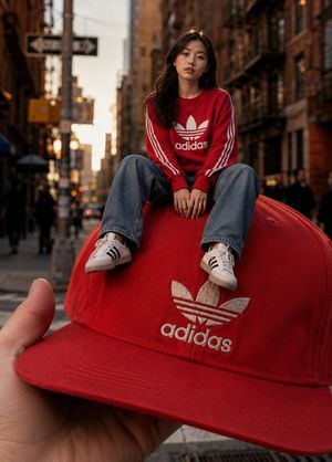 Giant Fashion Cap Forced Perspective AI image template preview
