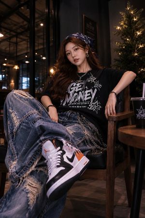 Ultra-Realistic Streetwear Café Portrait AI template preview