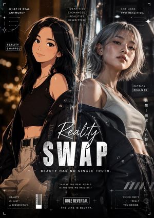 Reality vs Fiction Role Reversal Poster AI image template preview