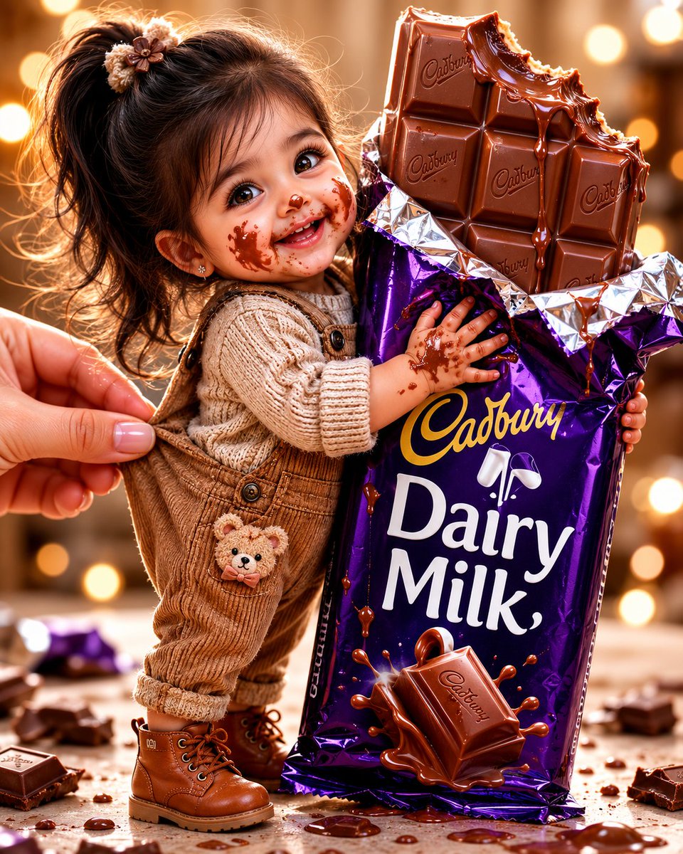 Tiny Toddler Hugging Giant Chocolate Bar