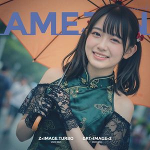 Rainy Umbrella Fashion Cover — Create a square 1:1 fashion magazine cover portrait featuring {argument name="character name" default="a cheerful young Japanese 