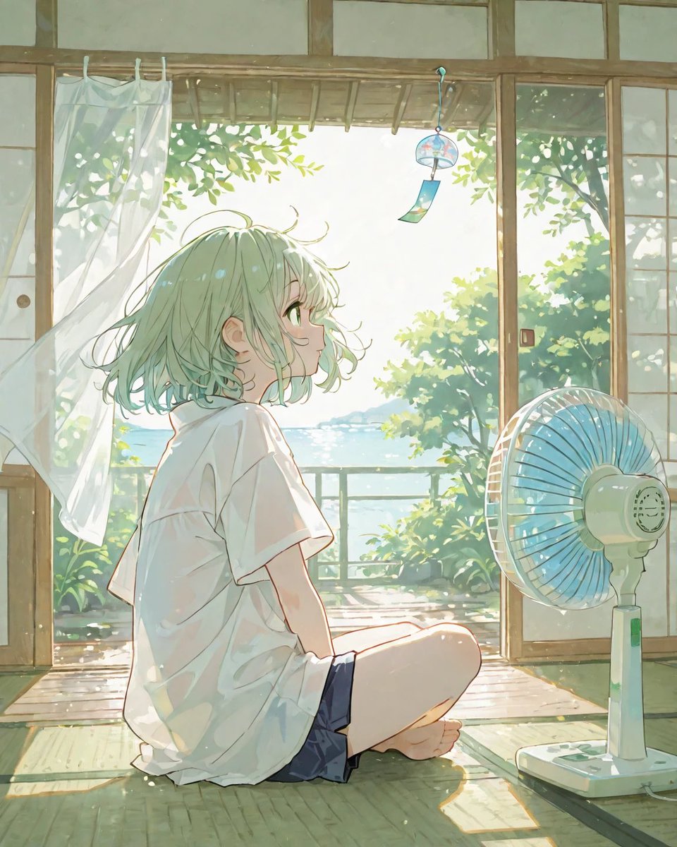 Summer Anime Girl by the Sea