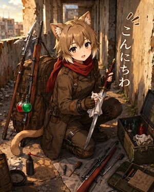 Cat-Eared Adventurer Gear Maintenance AI image template preview