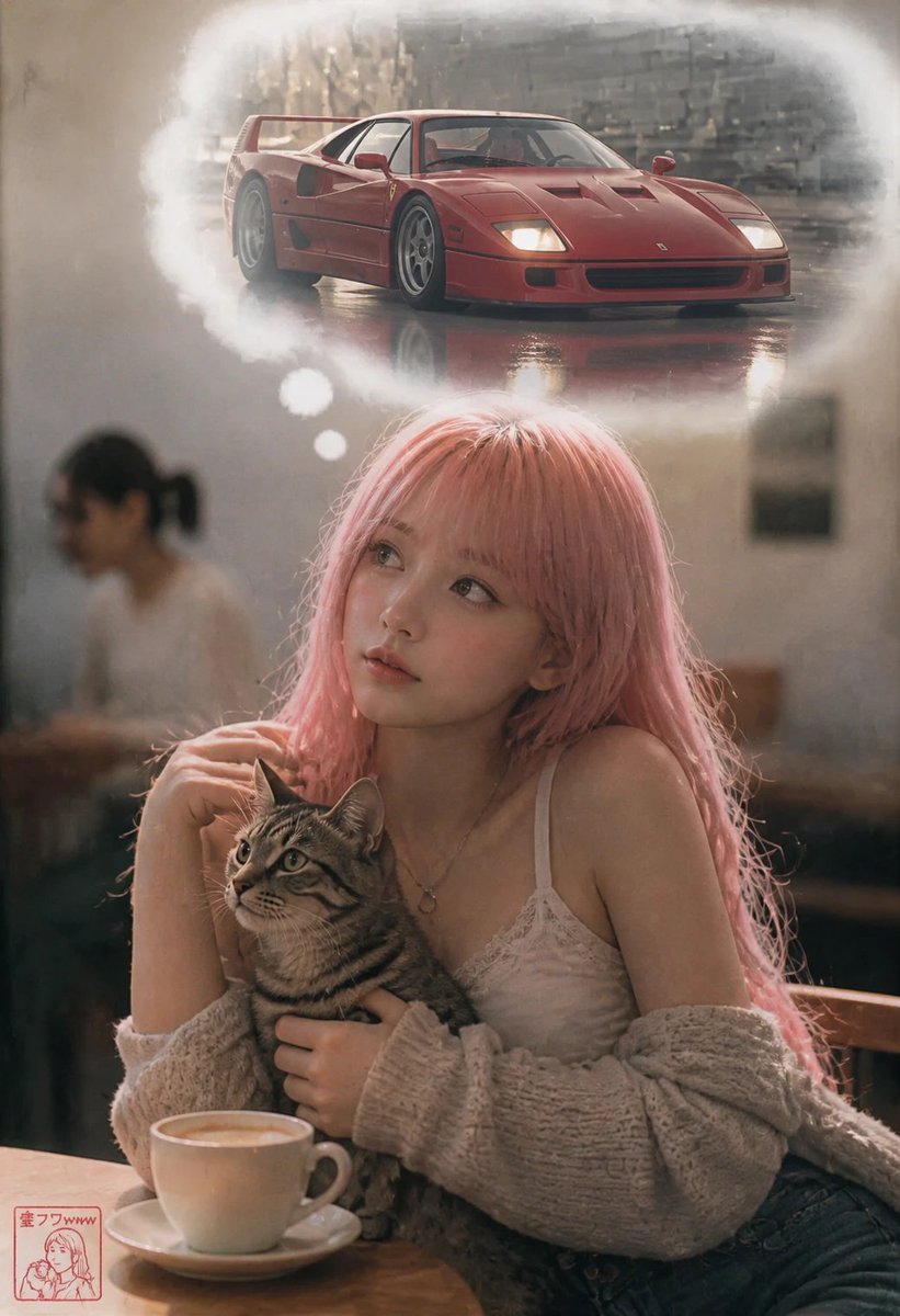 Pink-Haired Cafe Daydream Portrait
