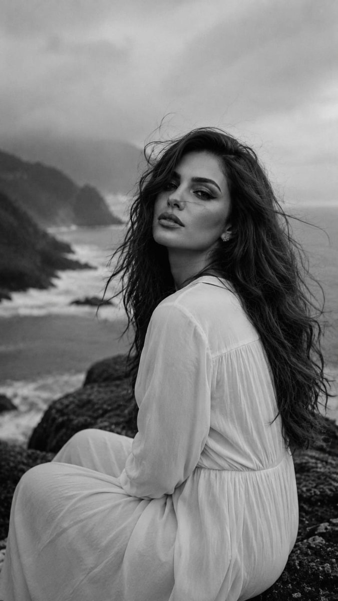 Cinematic Coastal Monochrome Portrait reference image 1