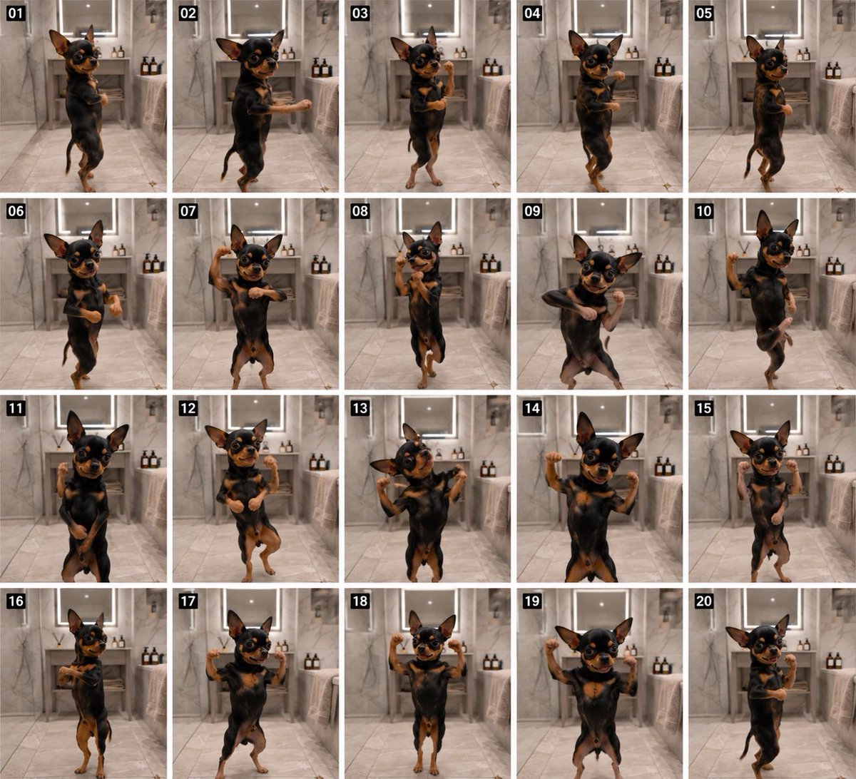 Dancing Chihuahua 20-Frame Contact Sheet