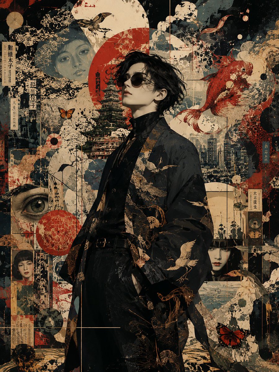 Neo-Noir Japanese Fashion Collage