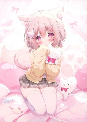 Pastel Shy Catgirl Bedroom AI image template preview