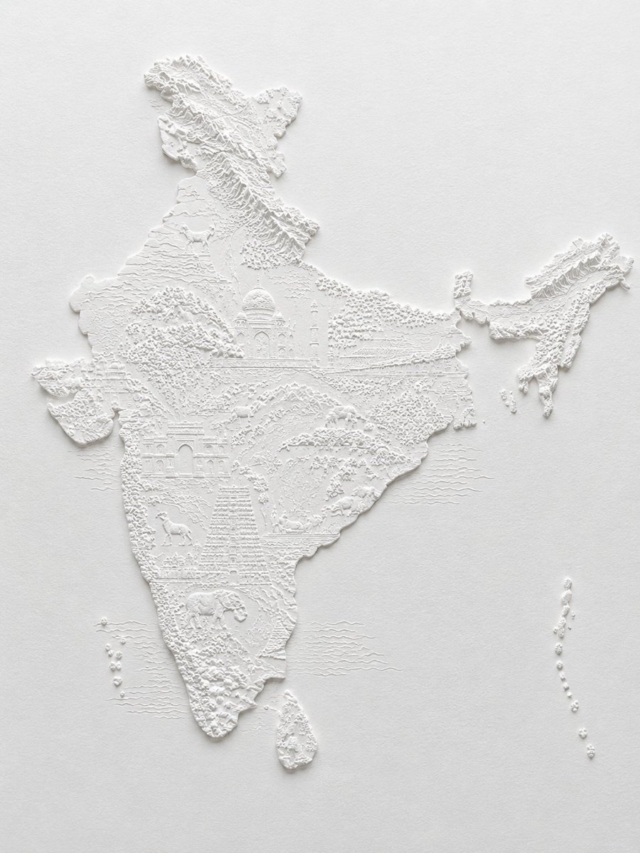 White Bas-Relief Map of India
