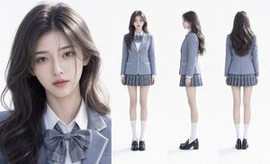 Hyper-Realistic Academy Portrait Layout — 清冷学姐，氛围感高级颜值，标准鹅蛋脸，{argument name="服装" default="雾霾蓝学院风制服套装"}，气质清冷疏离却不失灵动，瓷白通透有血色肌肤，细腻到可见原生纹理，{argument name="发型" defau