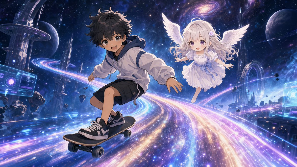 Cyberpunk Nebula Skateboarding Scene