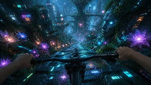 Futuristic Forest Mountain Bike POV AI image template preview
