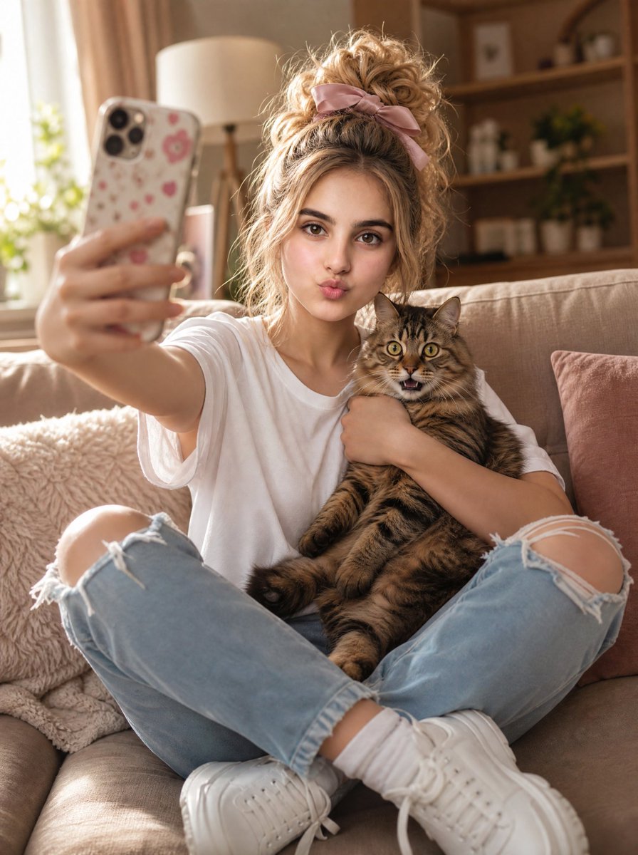 Cozy Selfie With Surprised Tabby Cat
