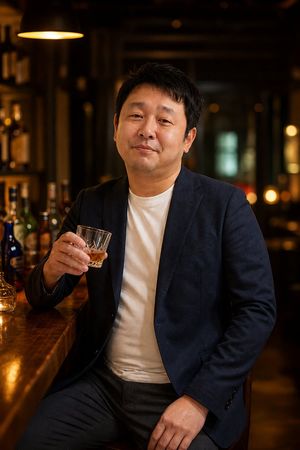 Middle-Aged Man at Whiskey Bar AI image template preview