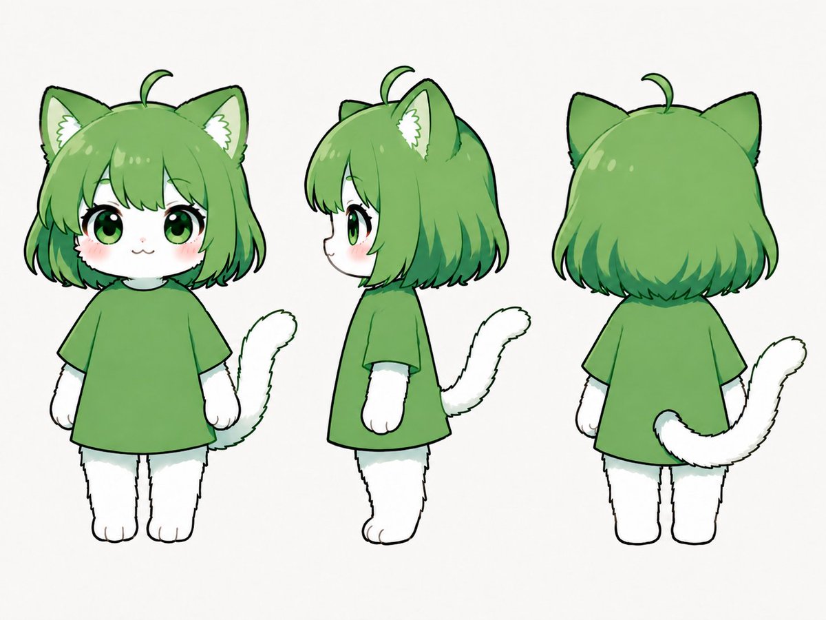 Green Chibi Cat-Girl Turnaround