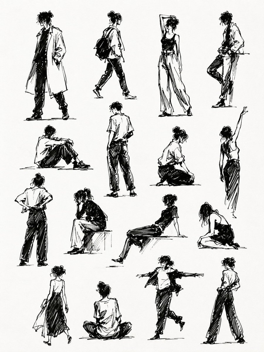 Human Gesture Silhouette Sketchbook Page