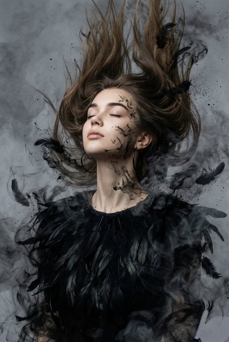 Dark Ethereal Raven Feather Portrait