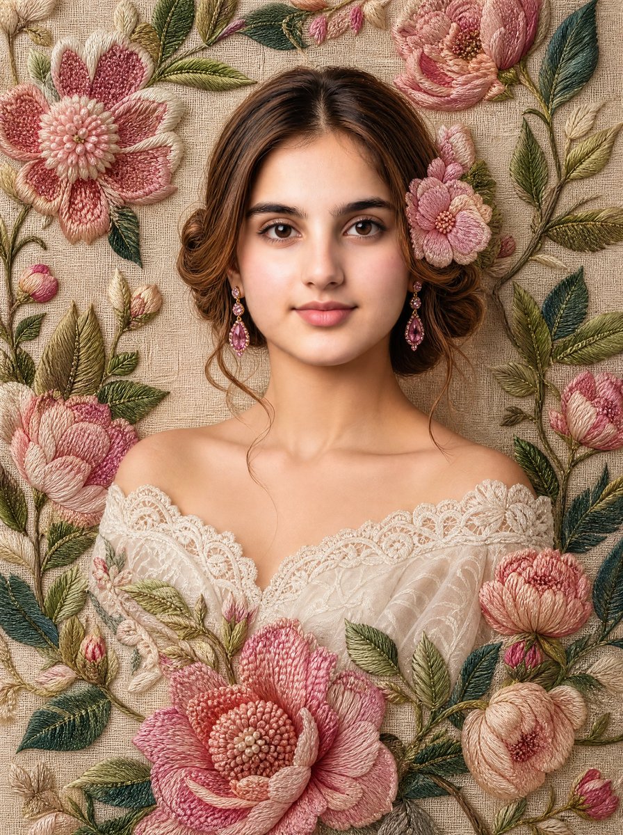 Embroidered Floral Fine-Art Portrait