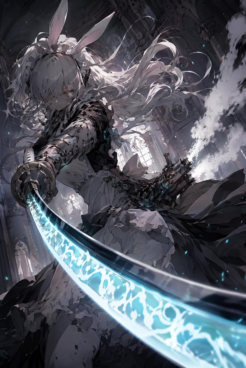 Rabbit-Eared Swordswoman in Ruined Cathedral