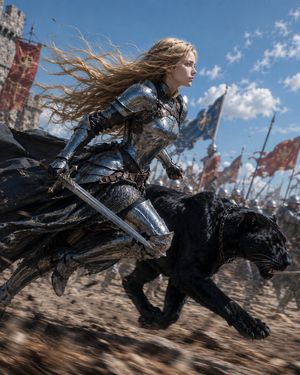 Blonde Knight and Black Panther Battle Charge AI image template preview