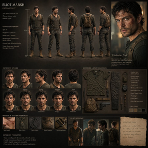 Cinematic Film Character Design Board AI image template preview