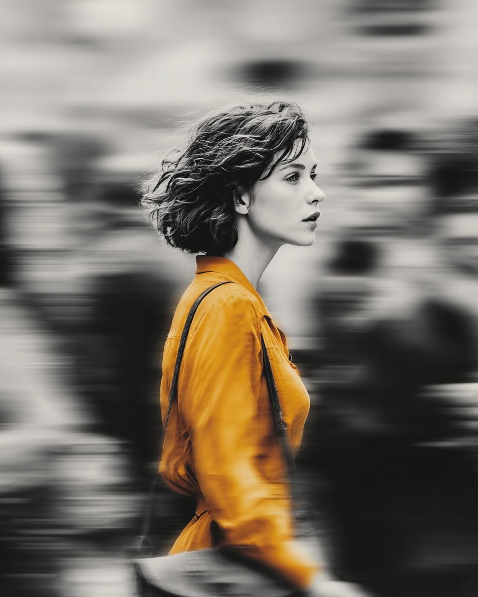 Selective Color Street Motion Portrait