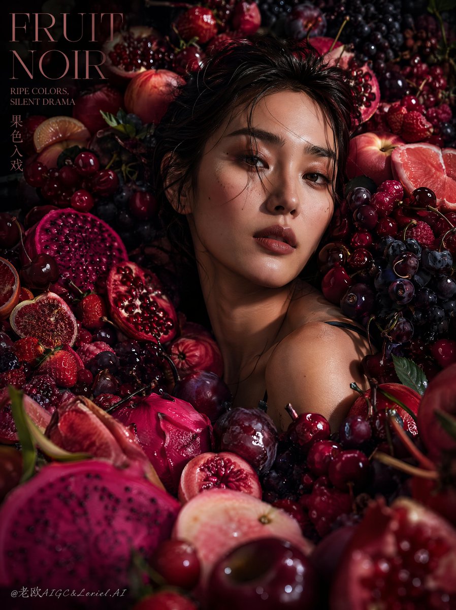 Asian Woman in Fruit Sea Editorial Portrait