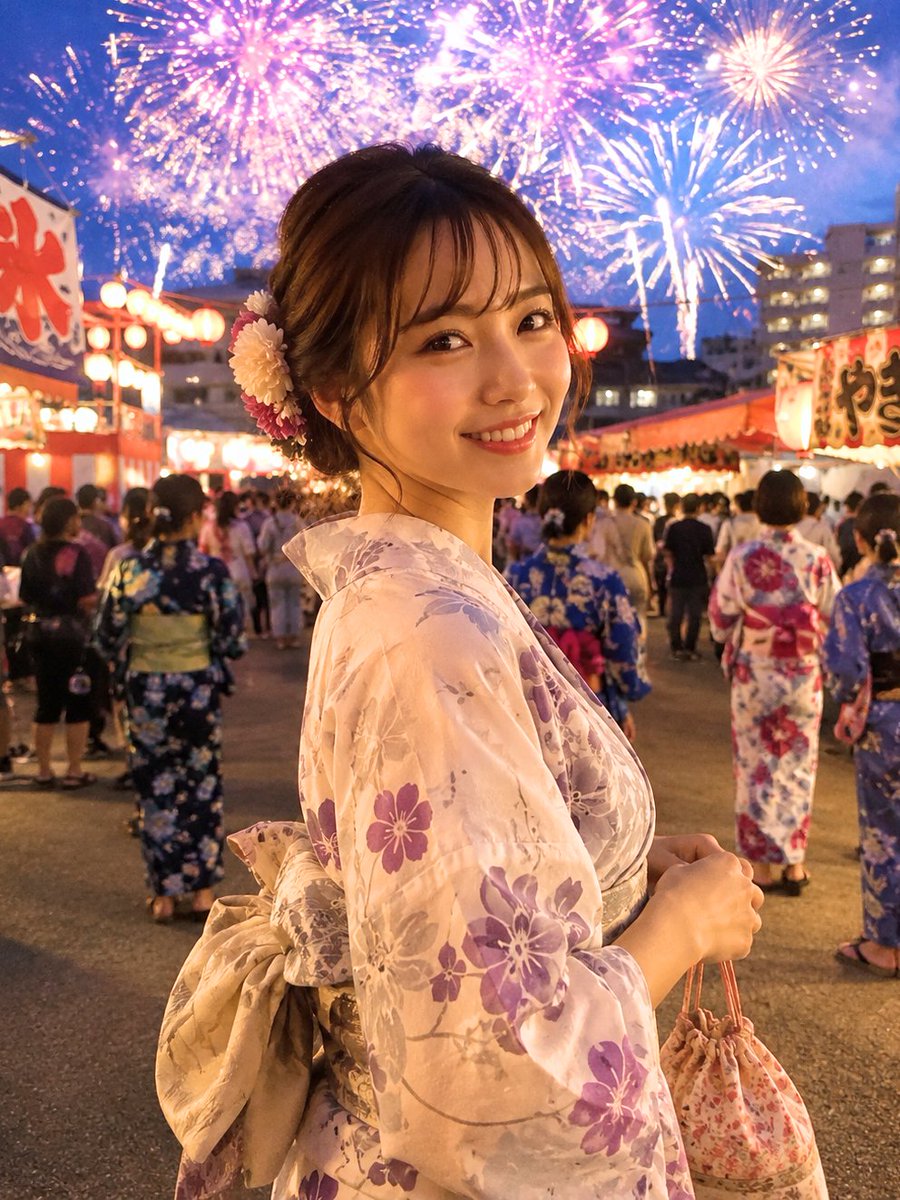 Realistic Japanese Fireworks Festival Portrait