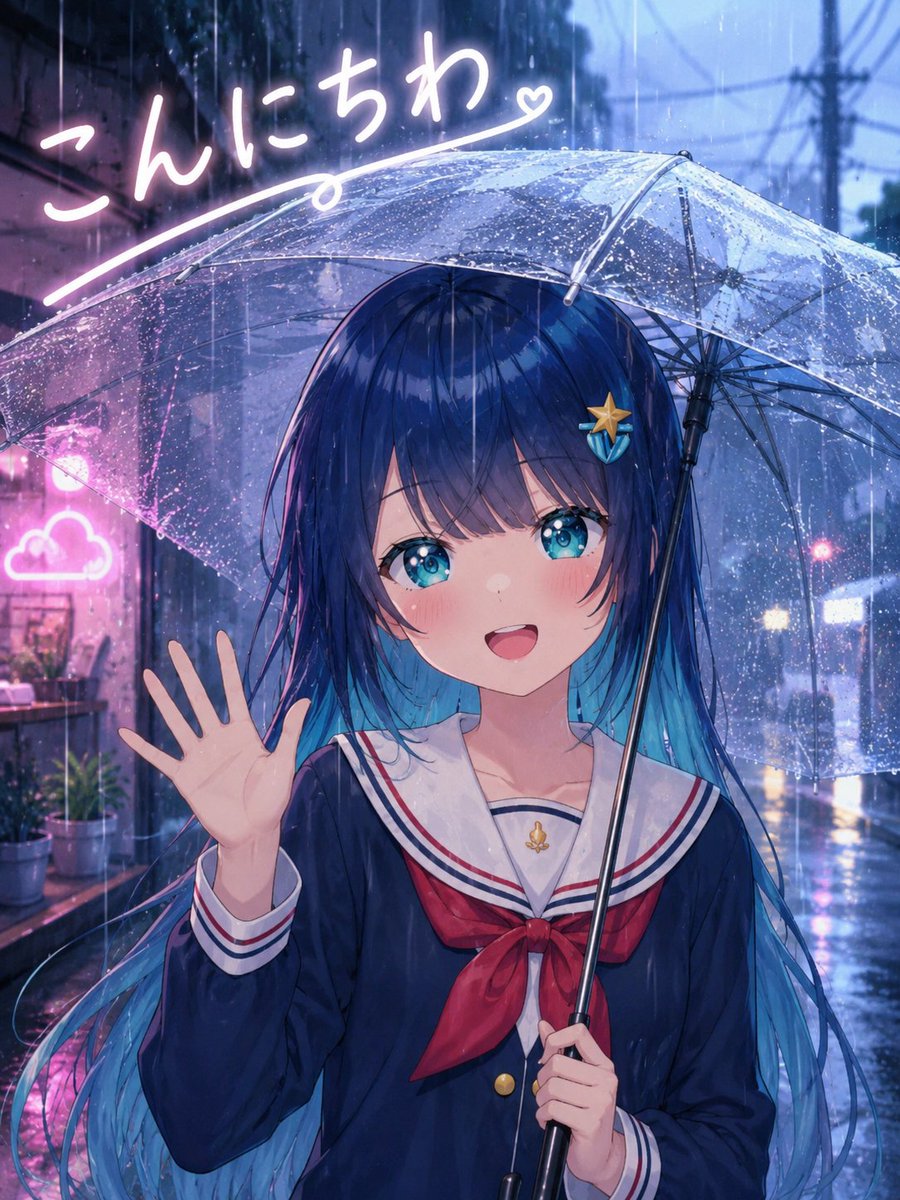 Rainy Anime Schoolgirl Greeting