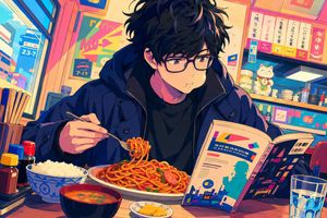 Anime Diner Munching Scene AI image template preview