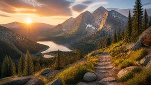 Golden Hour Alpine Trail Landscape AI image template preview