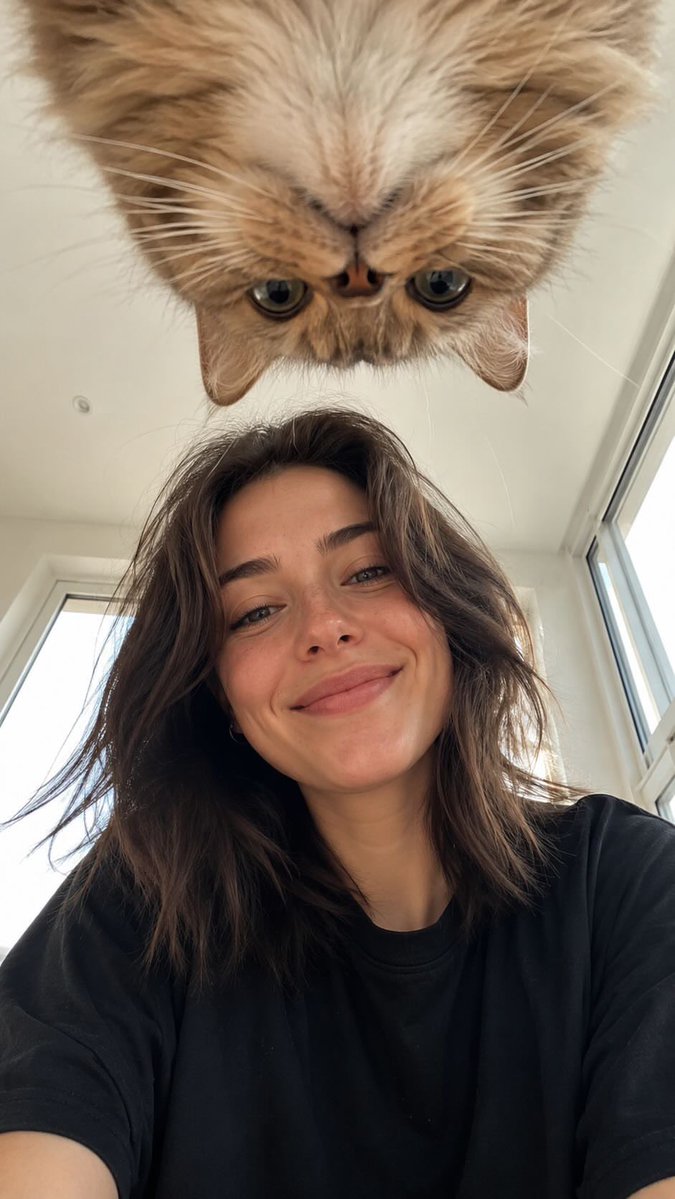 Low-Angle Selfie with Fluffy Cat