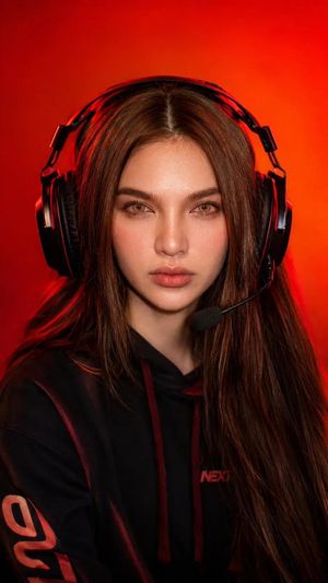 Esports Gamer Studio Portrait — Ultra-realistic studio portrait of a beautiful {argument name="subject" default="young female gamer"} wearing a {argument name="