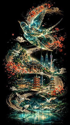 Ink Calligraphy Guangzhou Poster AI image template preview