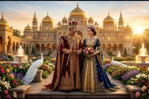 Colorful Royal Sunrise Palace Scene AI image template preview