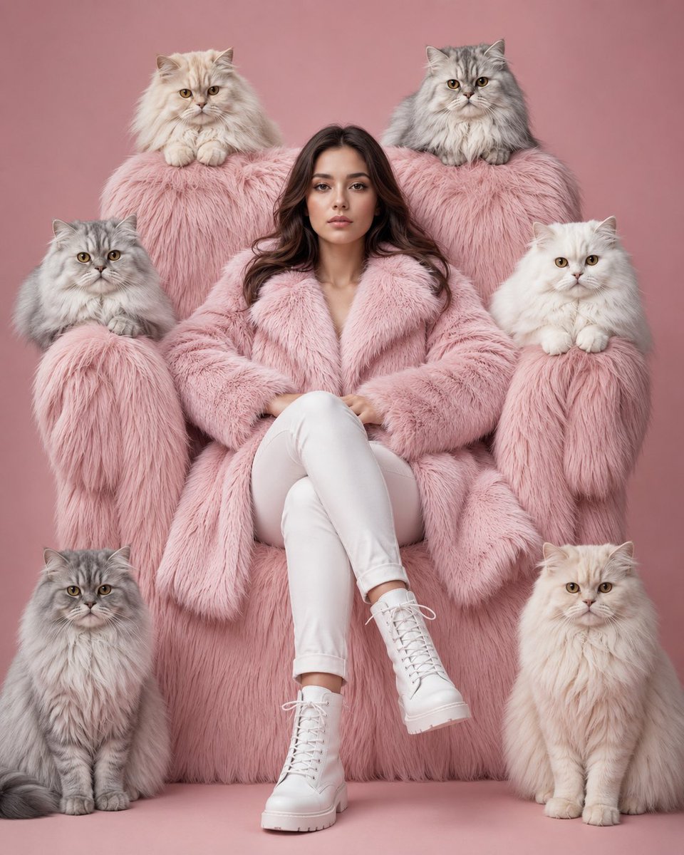 Luxury Fashion Editorial with Persian Cats