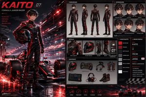 Anime Racing Driver Character Design Sheet AI image template preview