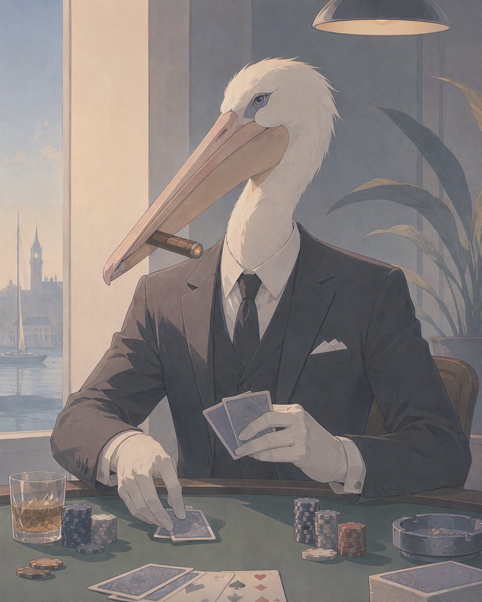 Pelican Poker Noir Illustration