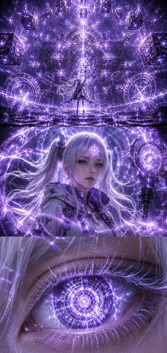 Purple Mechanical Goddess Triptych