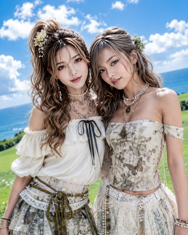 Seaside Boho AI Lady Duo