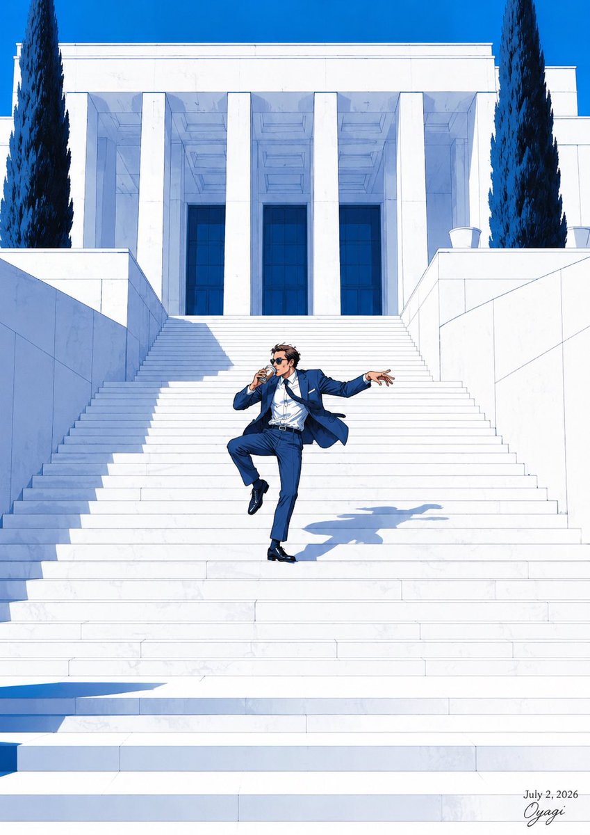 Tipsy Businessman on Marble Stairs