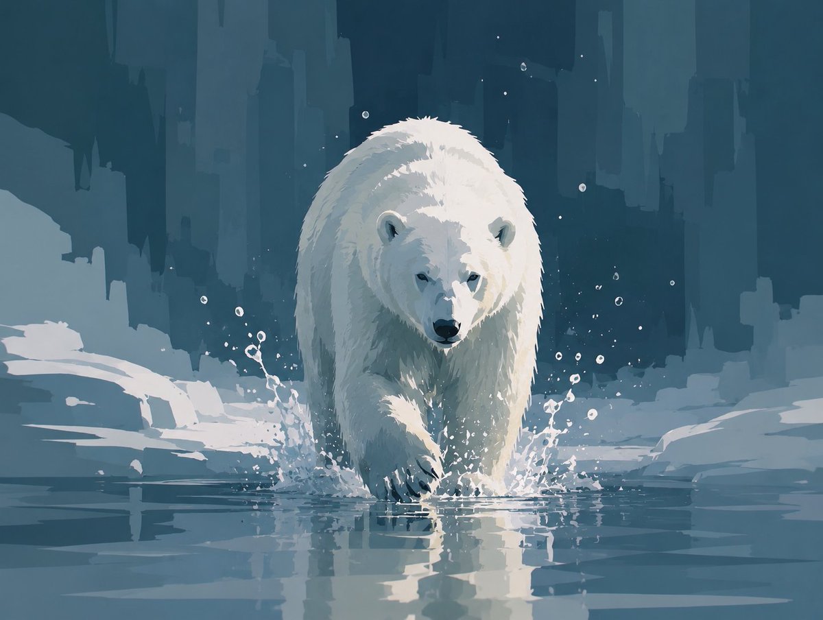 Abstract Polar Bear in Icy Water