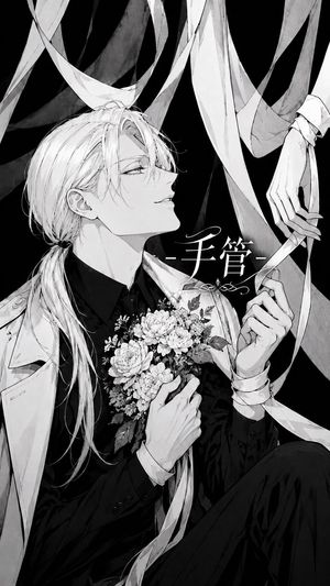 Monochrome Silk Ribbon Manga Cover AI image template preview
