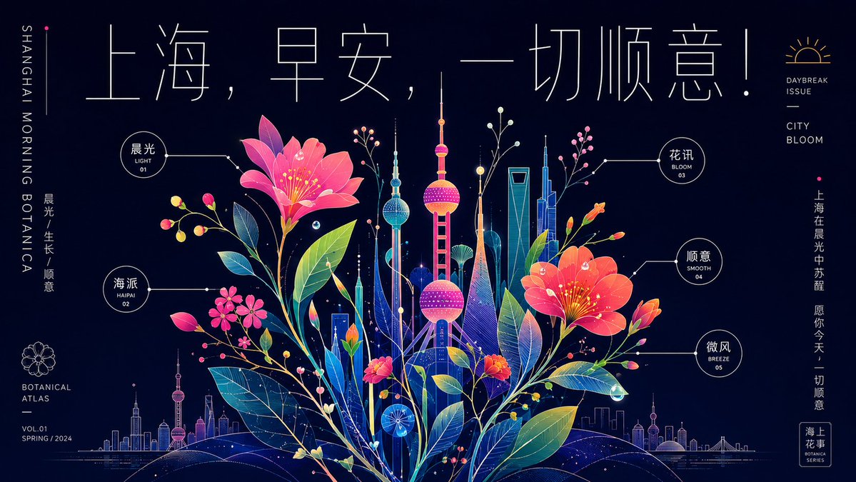 Neon Shanghai Botanical Morning Poster