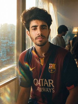 Golden Hour Football Jersey Portrait — Create an ultra-realistic cinematic portrait of {argument name="character name" default="a young Sou…